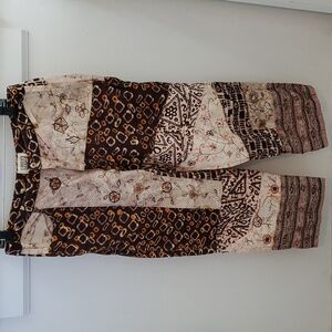 Chico's Design Vintage Patchwork Silk and Linen Blend Cropped Pants Size 2